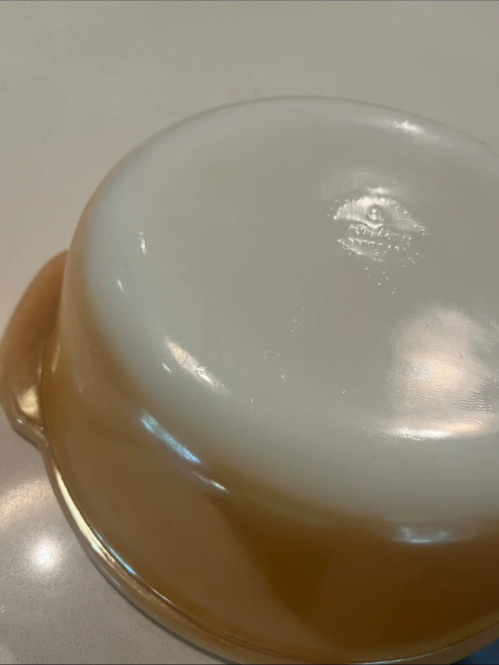 Vintage-Style Fire-King Peach Lustre Covered Casserole Dish with White Lid